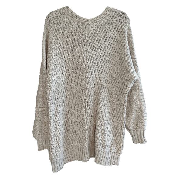 Free People FP V-Neck Chunky Knit Oversized Sweater Oatmeal Light Beige Size S - Picture 3 of 9